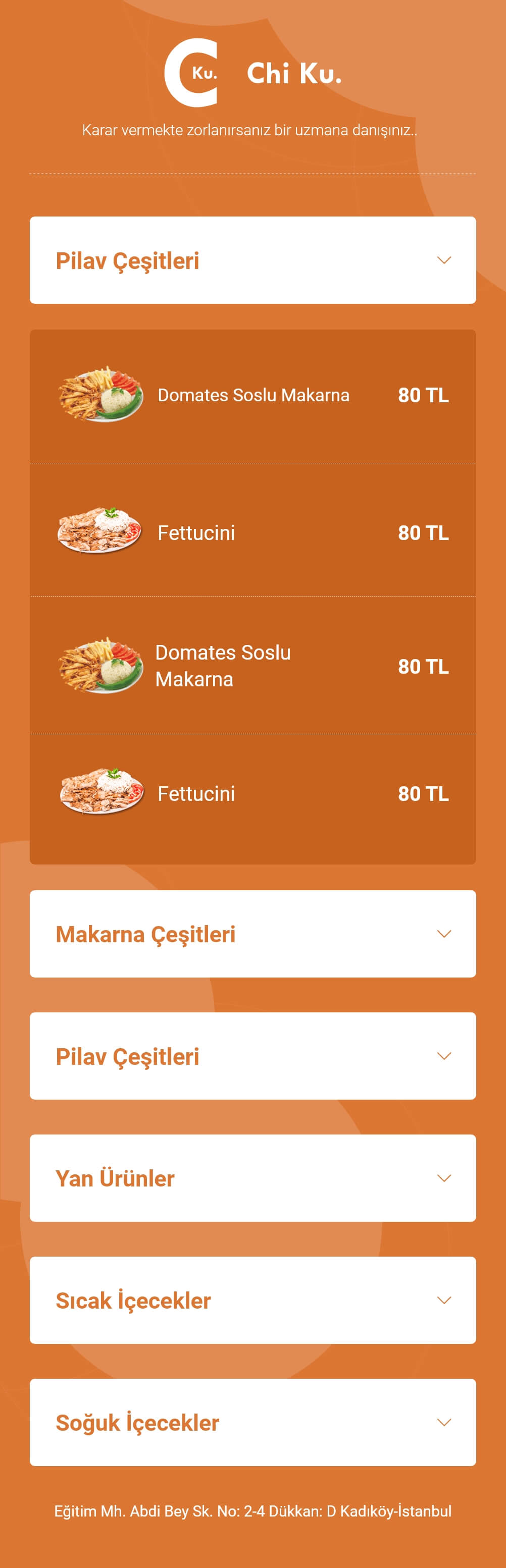 Chi Ku Kitchen Cafe Restoran için geliştirilen QR menü web uygulaması, mobil uyumlu sipariş sistemi ile restoran işletmelerine dijital çözüm sunuyor.